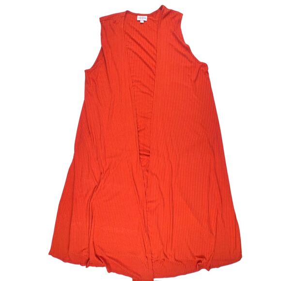 LulaRoe Ribbed Knit Duster Medium Boho Vest Flowy Open Front Side Slits Topper - Picture 1 of 11